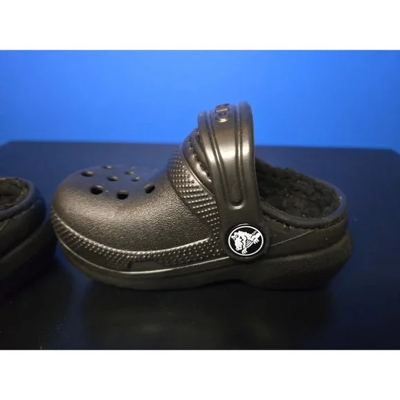 Crocs Classic Lined Clog Child (1-2yr) Size C4 Black Faux Fur Fuzzy SlipOn Shoes - Picture 9 of 10